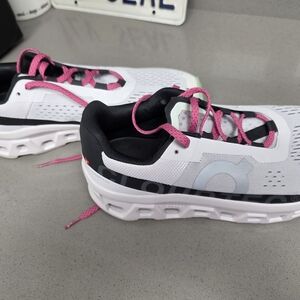 On  White Sneakers with Black and Pink Highlights